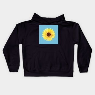 Sunflower Watercolor Illustration with a light blue background Kids Hoodie